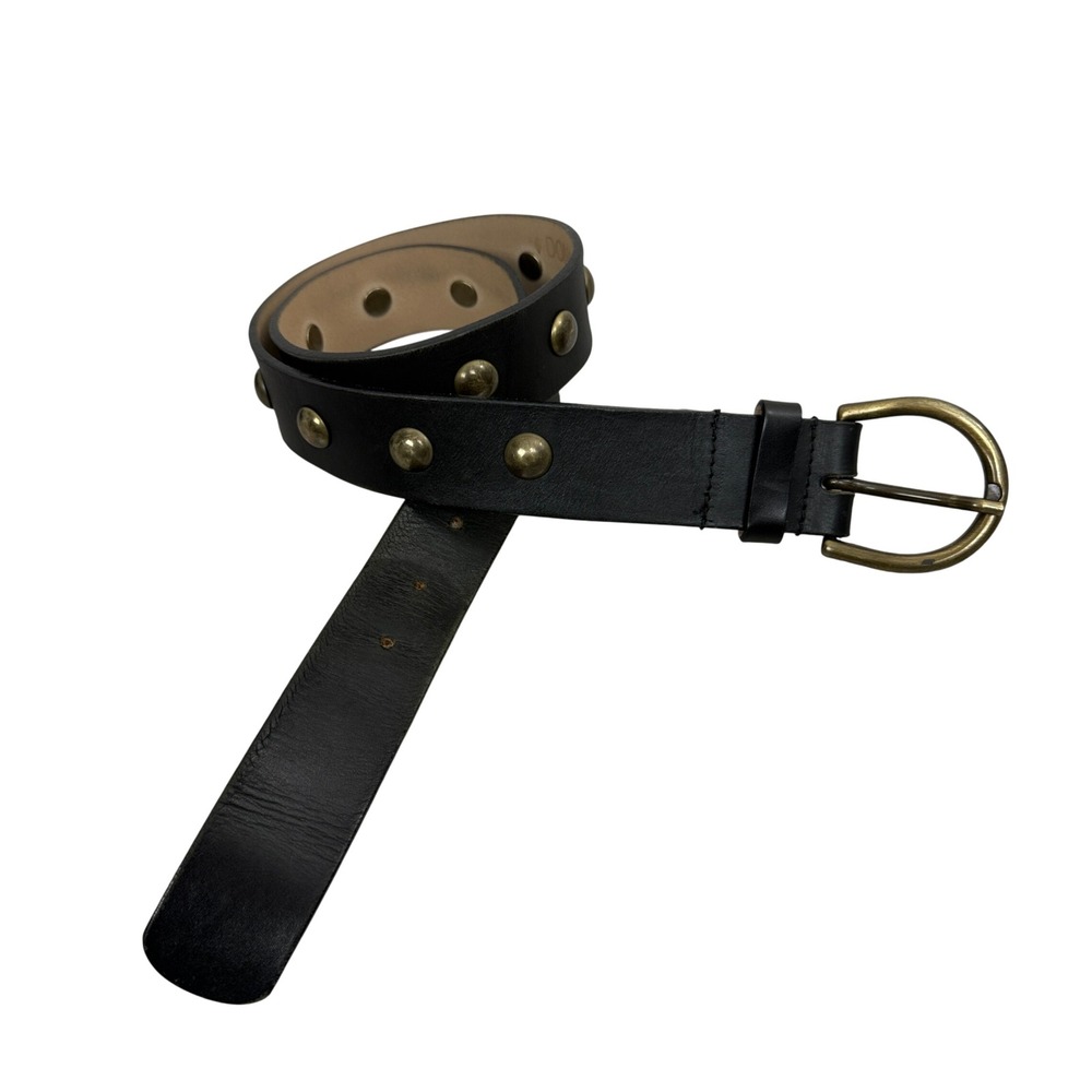 Donald J Pliner Belt Womens Small Black Studded Leather Brass Buckle Skinny